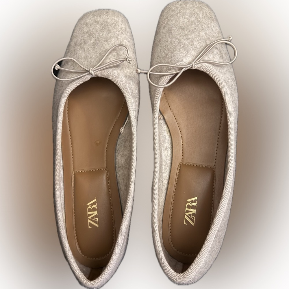 Zara Women's Cream Felt Ballet Flats | Sz 39 - Picture 4 of 6